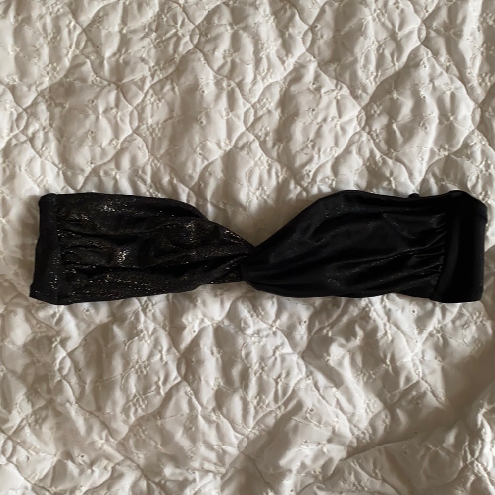 Shiny black bandeau swim top